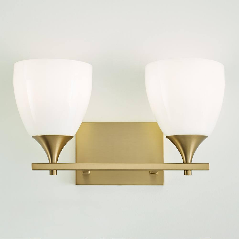 Satin Brass and Milk Glass 2-Light Wall Sconce