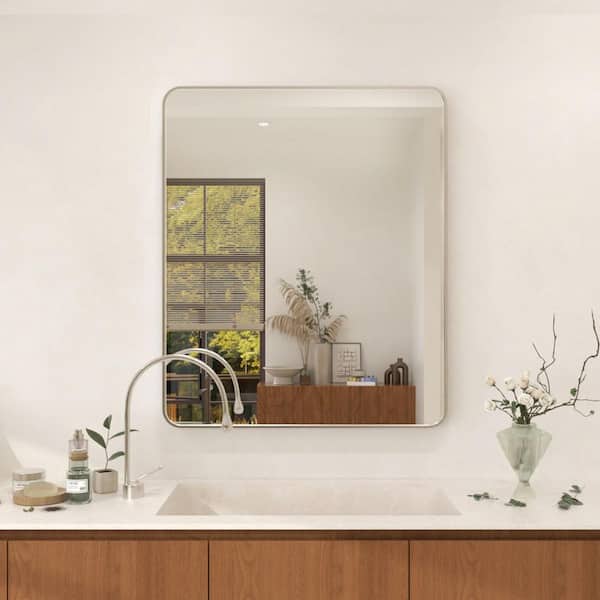 Dew 30 in. W x 36 in. H Rectangular Framed Wall Bathroom Vanity Mirror in Brushed Nickel