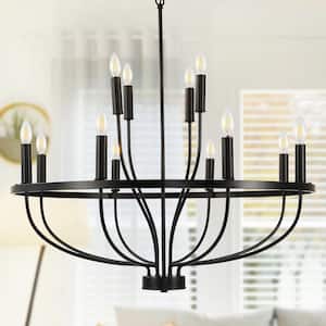 12-Light Matte Black Farmhouse Empire Chandelier Candle Style Classic Hanging Lighting