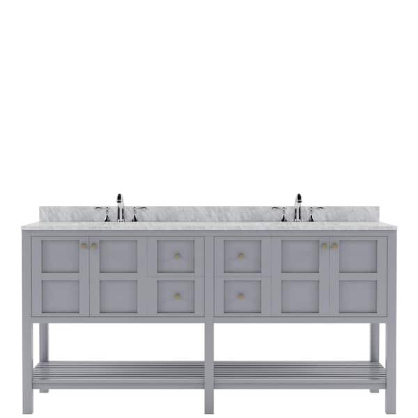 Virtu USA Winterfell 72 in. W x 22 in. D x 36 in. H Double Sink Bath Vanity in Gray with Marble Top