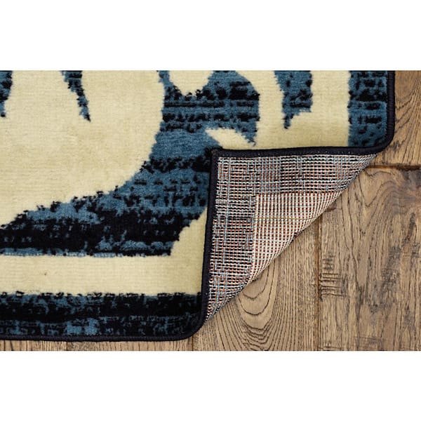 Kobe Damask Blue and Bone 6 ft. 5 in. x 9 ft. 3 in. Area rug