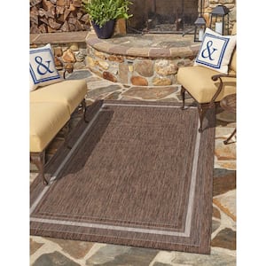 Outdoor Soft Border Brown 6' 0 x 9' 0 Area Rug