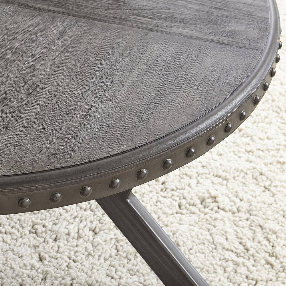 Contemporary 24" Gray Wood & Metal Round End Table