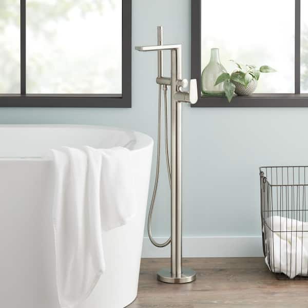 SIGNATURE HARDWARE Berwyn Single-Handle Freestanding Tub Faucet with Hand Shower in Brushed Nickel