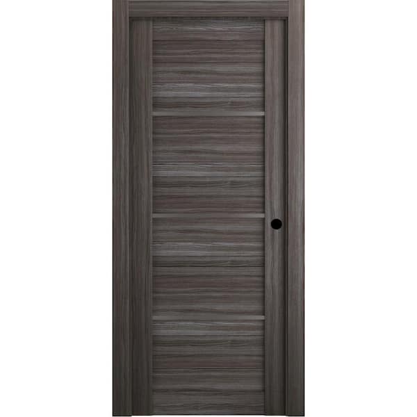 Belldinni 18 in. x 80 in. Nika Gray Oak Finished Left-Hand Solid Core Composite 7-Lite Frosted Glass Single Prehung Interior Door