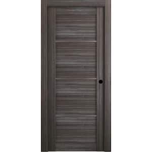 28 in. x 80 in. Nika Gray Oak Finished Left-Hand Solid Core Composite 7-Lite Frosted Glass Single Prehung Interior Door