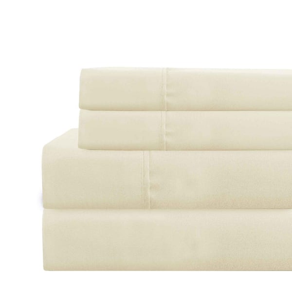 MODERN THREADS Deep-Pocket 4-Piece Ivory Ultra-Soft Solid Microfiber Queen Sheet Set