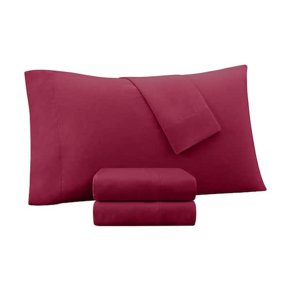 Serta Super-Soft 3-Piece Maroon Solid Polyester Twin XL Washed Cooling Sheet Set