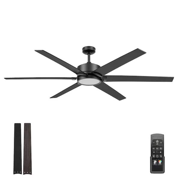 Talbert 70 in. Matte Black Downrod/Angle Mount Standard Color Changing LED Indoor Ceiling Fan with Remote Control