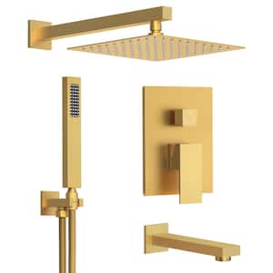 Pressure Balance 3-Spray Wall Mount 10 in. Fixed and Handheld Shower Head 2.5 GPM in Brushed Gold