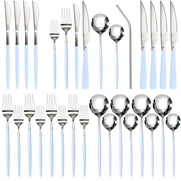 24-Piece Food-Grade Stainless Steel Flatware Set for 4 with Spoons and Forks for Home, Kitchen, Restaurant, Blue
