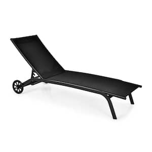 Black 6-Poisition Adjustable with Wheels Outdoor Lounge Chair