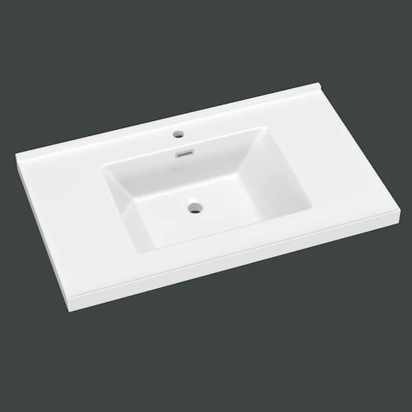 Getpro 36 in. W x 22 in. D Solid Surface in White Rectangular Single Sink Bath Vanity Top and Basin for 36 in. Bathroom Cabinet