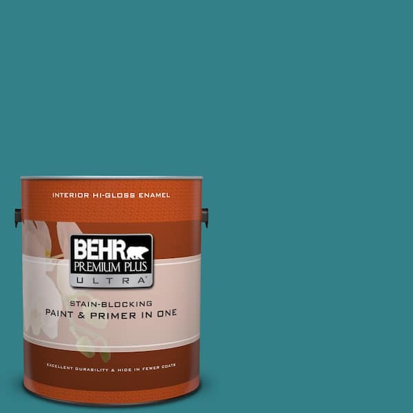 BEHR Premium Plus Ultra 1 gal. #ICC-75 Tapestry Teal Hi-Gloss Enamel Interior Paint and Primer in One