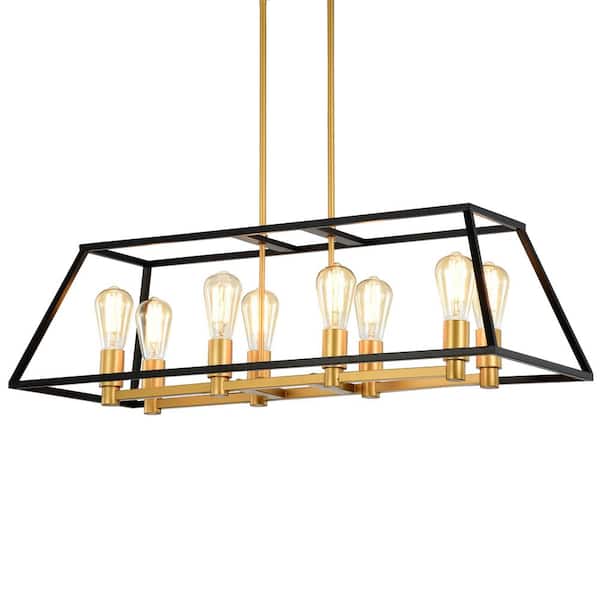 Warehouse of Tiffany Jerry 14 in. 8-Light Indoor Black and Gold Chandelier with Light Kit