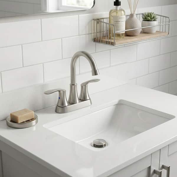 4 in. Centerset Double Handle High Arc Bathroom Faucet with Drain Kit Included in Brushed Nickel