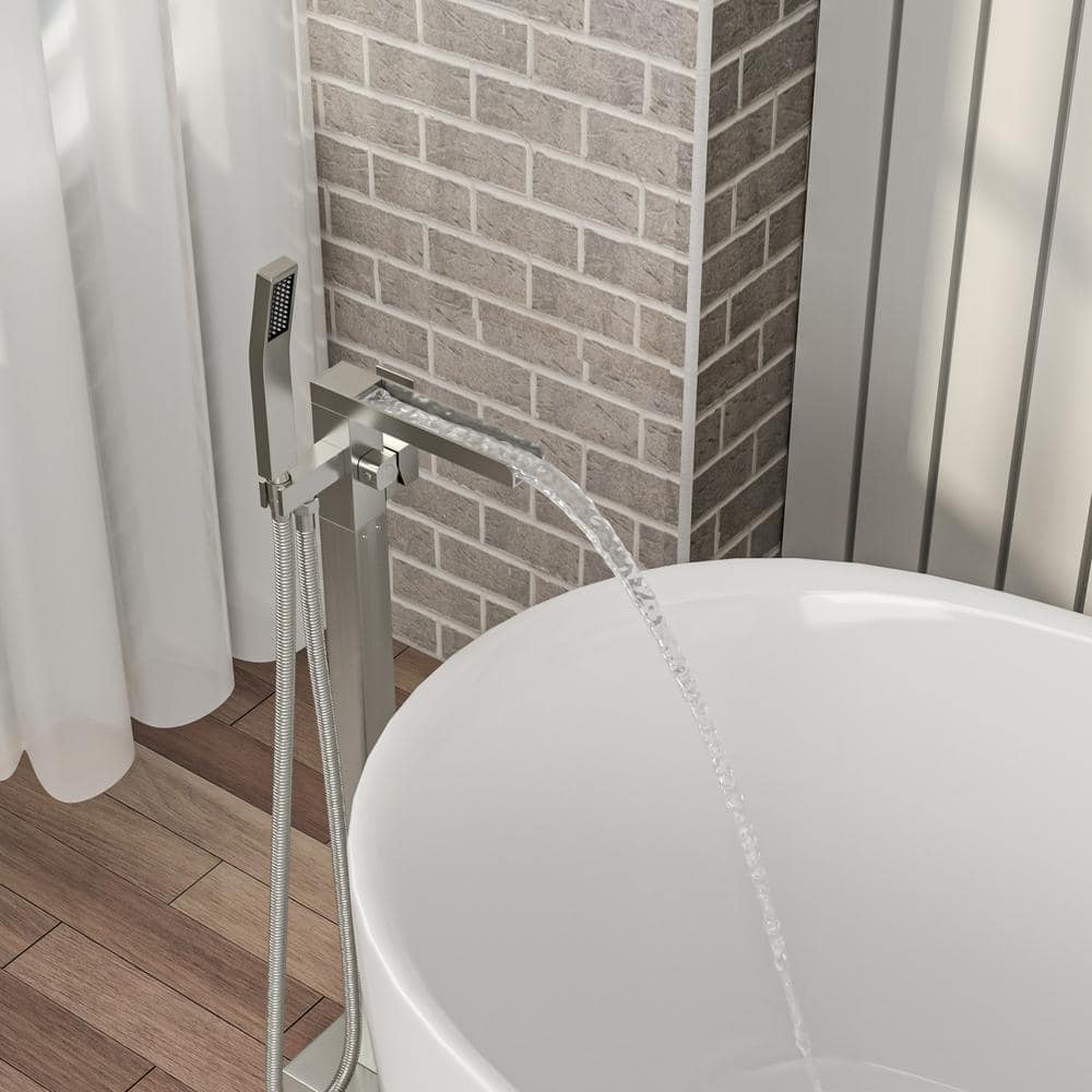 Brushed Nickel Freestanding Single Handle Tub Faucet with Handheld Shower