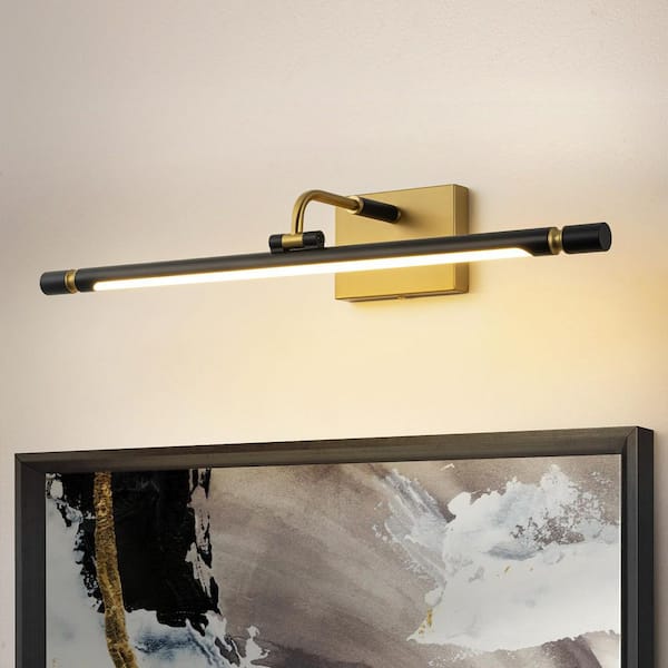 Westfall 25.9 in. Modern Linear Gold and Black Integrated LED Vanity Light Bar/Picture Lights for Wall