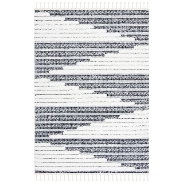 Moroccan Tassel Shag 9 ft. x 12 ft. Dark Gray/Ivory Abstract Geometric Area Rug