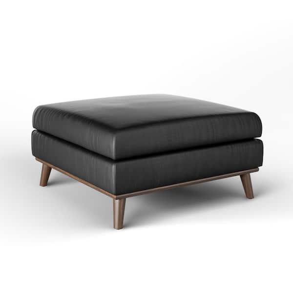 Brookside Linda Black Faux Leather Large Square Ottoman