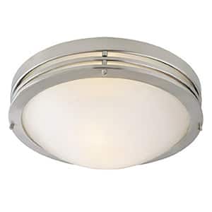 2-Light Satin Nickel Ceiling Light with Alabaster Glass