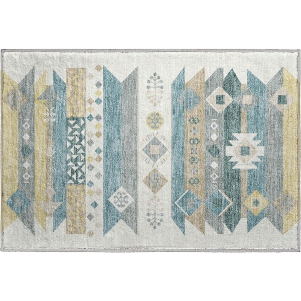 Mayfield Premium Machine Washable Abstract AMF2499 Ivory 2 ft. x 3 ft. Accent Rug