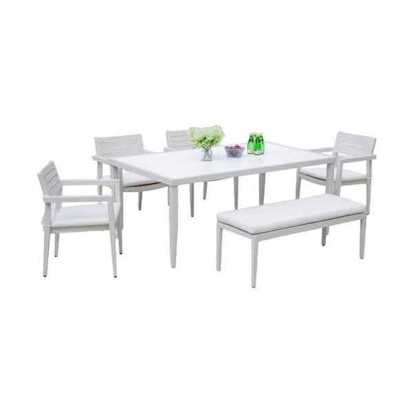6-Piece Aluminum Outdoor Dining Set with White Sunbrella Cushions