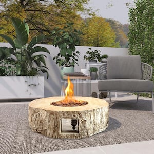 28 in. W x 10 in. H Round Faux Stone Propane Light Brown Fire Pit