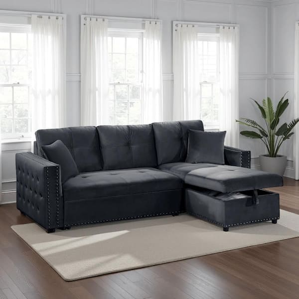 Ero 97 in. Square Arm Polyester Blend L-Shaped Sectional Sofa in. Black and White