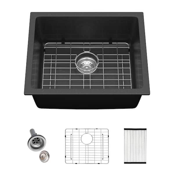 21"x 18" Matte Black Quartz/Granite Composite Undermount Bar Sink with Bottom Grid