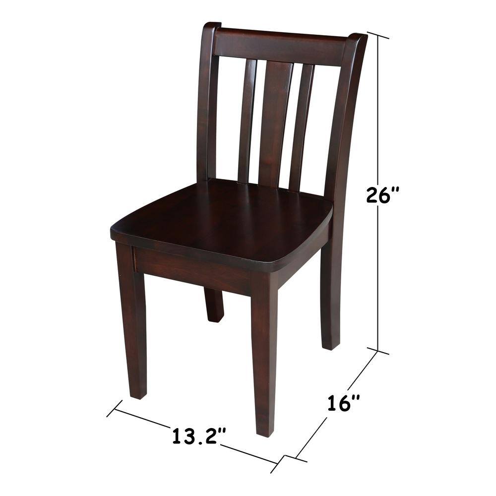 Rich Mocha Solid Wood Traditional Slat Back Juvenile Chairs - Set of 2