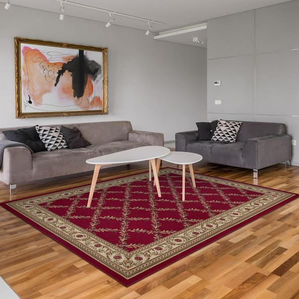 House Collection Non-Slip Rubberback Trellis Design 5x7 Indoor Area Rug, 5 ft. x 6 ft. 6 in., Red Trellis