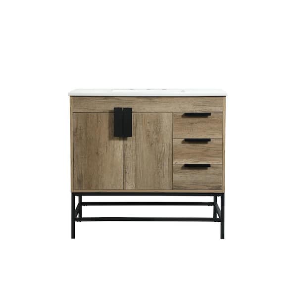 Unbranded Timeless Home 36 in. W x 22 in. D x 33.5 in. H Bath Vanity in Natural Oak with Ivory White Engineered Stone Top