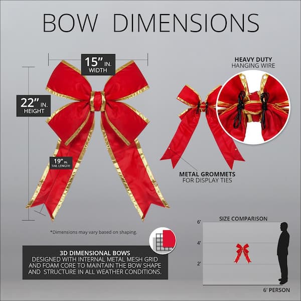 HOLIDYNAMICS HOLIDAY LIGHTING SOLUTIONS 12 in. Red Outdoor Christmas  Structural Bow with Gold Center Stripe 60070 - The Home Depot