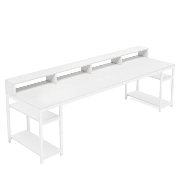 BYBLIGHT Moronia 78.7 in. Rectangular White Engineered Wood Two Person Computer Desk with