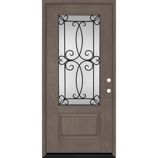 Regency 36 in. x 80 in. 3/4-Lite Georgian Decorative Glass LHIS Ashwood Mahogany Fiberglass Prehung Front Door