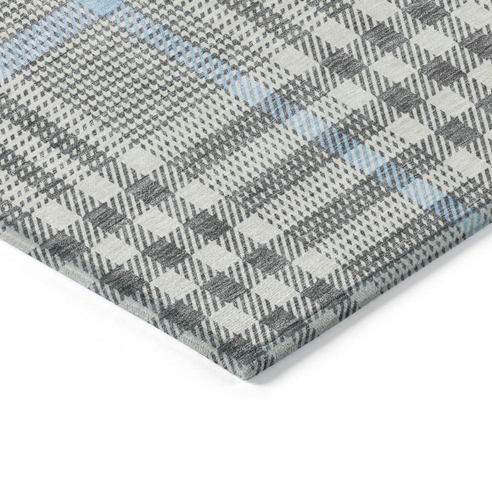 Gray Plaid Synthetic Washable Rectangular Area Rug 30" x 20"