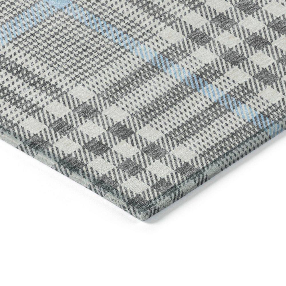 Gray Plaid Synthetic Washable Rectangular Area Rug 30" x 20"