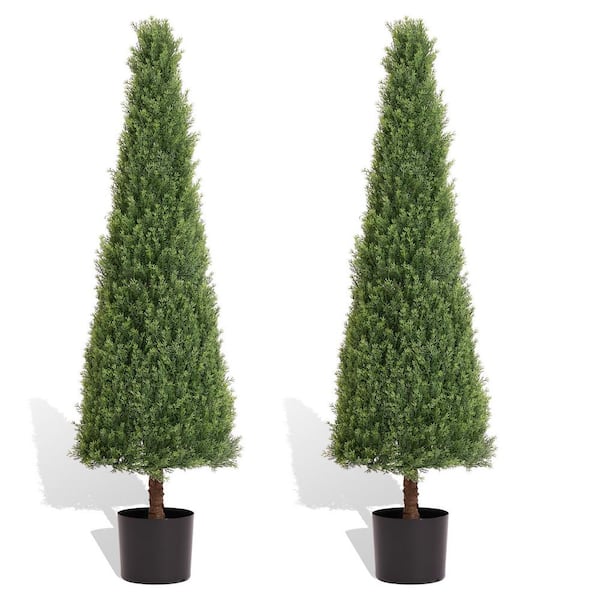 Minimalist Elegance 47.2 in. Artificial Green Indoor/Outdoor Boxwood Topiary Tree in Black Pot (2 pieces)