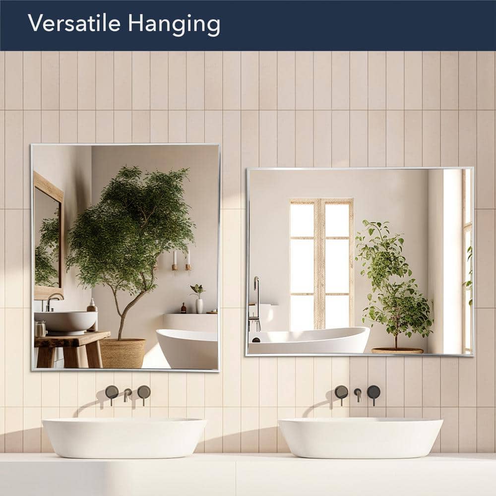 Sleek Brushed Nickel Rectangular Vanity Wall Mirror - 30 x 36