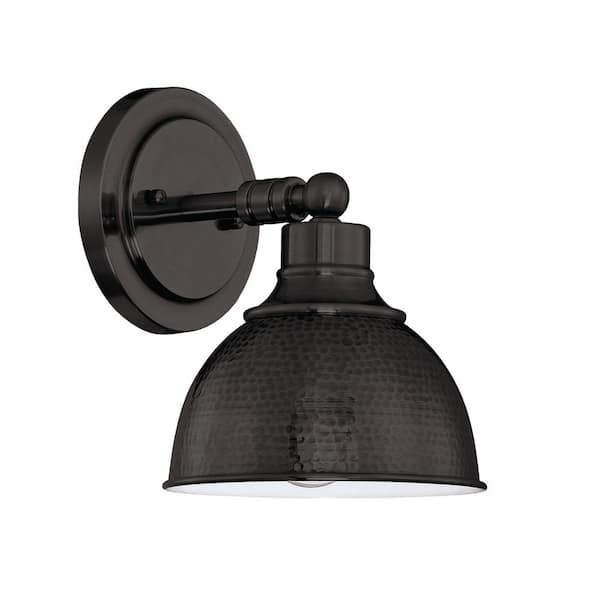 Timarron 9.63 in. 1 Light Aged Bronze Brushed Finish Wall Sconce with Aged Bronze Brushed Steel Shade