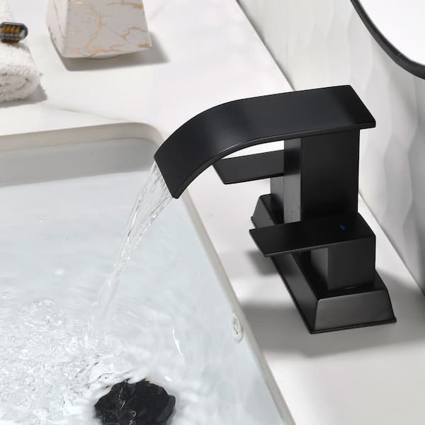 4 in. Centerset Double Handle Bathroom Sink Faucet with Pop-up Drain in Matte Black SB4