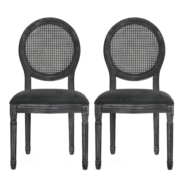 Noble House Acorn Gray Wood and Cane Upholstered Dining Chair (Set of 2)