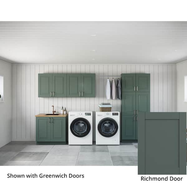 Richmond Aspen Green Plywood Shaker Stock Ready to Assemble Kitchen-Laundry Cabinet Kit 24 in. x 88 in. x 142 in.