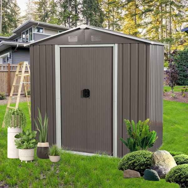 Unbranded 6 ft. W x 4 ft. D Outdoor Metal Storage Shed with Double Door and Vents, Garden Tool Storage, Gray (24 sq. ft.)
