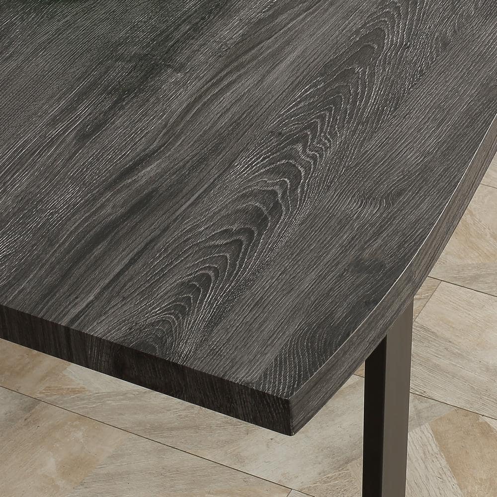 Wavy-Edge Gray Wood Dining Table with Steel Legs for Six