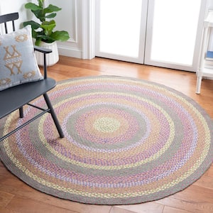 Cape Cod Green/Pink 4 ft. x 6 ft. Braided Striped Border Oval Area Rug
