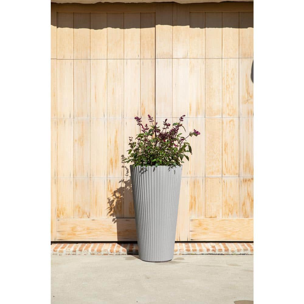 26" Gray Concrete-Plastic Tall Planter for Indoor/Outdoor