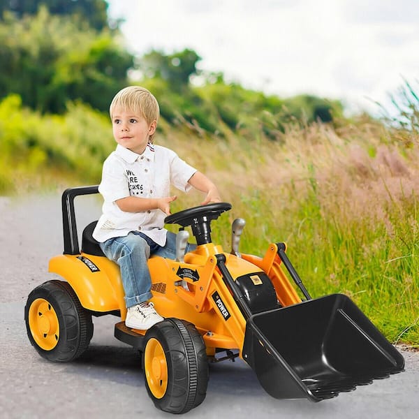 Kids Ride On Excavator Digger 6-Volt Battery Powered Tractor with Digging Bucket Yellow