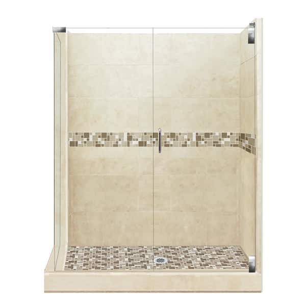 American Bath Factory Tuscany Grand Hinged 32 in. x 36 in. x 80 in. Right-Hand Corner Shower Kit in Brown Sugar and Chrome Hardware